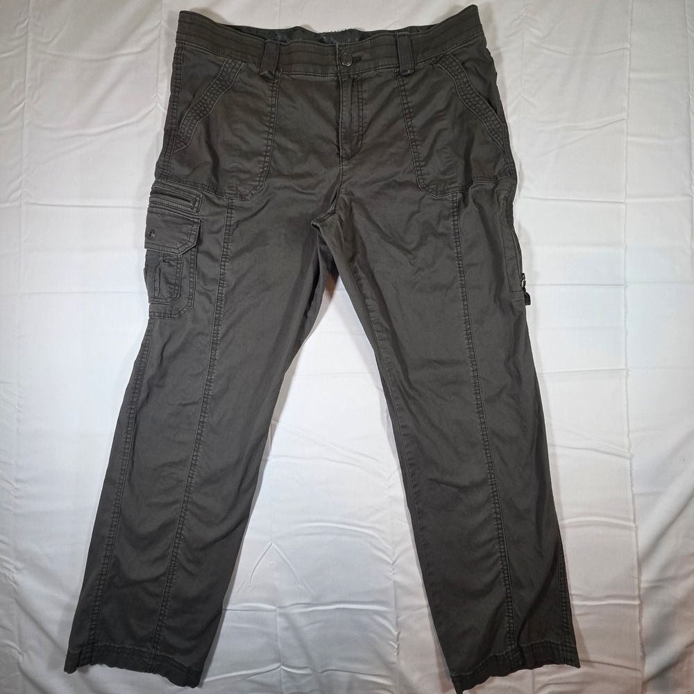 Natural Reflections Womens Comfort Waist Cargo Pants Gray Olive Size 16 Straight